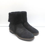 Fendi Foldover Shearling Ankle Boots Black Suede Size 37.5 Flat Booties - Celebrity Owned