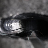 Fendi Foldover Shearling Ankle Boots Black Suede Size 37.5 Flat Booties - Celebrity Owned