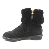 Fendi Foldover Shearling Ankle Boots Black Suede Size 37.5 Flat Booties - Celebrity Owned