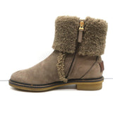 Fendi Foldover Shearling Ankle Boots Taupe Suede Size 37.5 Flat Booties - Celebrity Owned