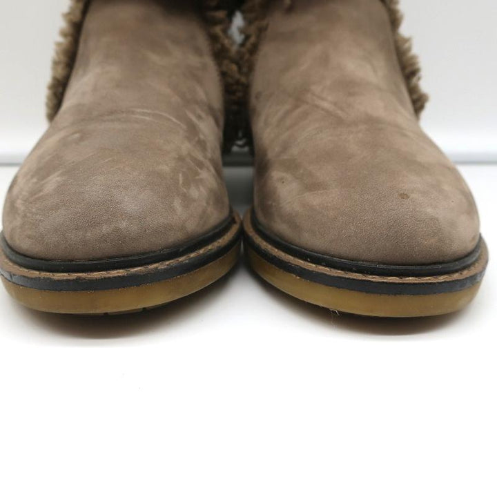 Fendi Foldover Shearling Ankle Boots Taupe Suede Size 37.5 Flat Booties - Celebrity Owned