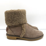 Fendi Foldover Shearling Ankle Boots Taupe Suede Size 37.5 Flat Booties - Celebrity Owned