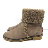 Fendi Foldover Shearling Ankle Boots Taupe Suede Size 37.5 Flat Booties - Celebrity Owned