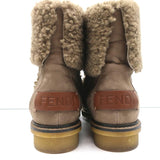 Fendi Foldover Shearling Ankle Boots Taupe Suede Size 37.5 Flat Booties - Celebrity Owned