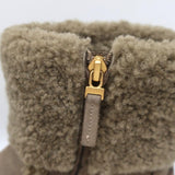 Fendi Foldover Shearling Ankle Boots Taupe Suede Size 37.5 Flat Booties - Celebrity Owned