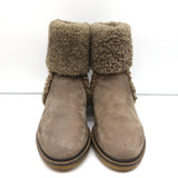 Fendi Foldover Shearling Ankle Boots Taupe Suede Size 37.5 Flat Booties - Celebrity Owned