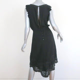 Flannel Dress Black Eyelet-Embroidered Studded Viscose Size 2 Sleeveless - Celebrity Owned