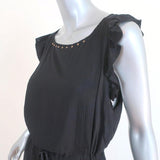 Flannel Dress Black Eyelet-Embroidered Studded Viscose Size 2 Sleeveless - Celebrity Owned