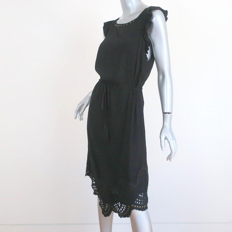 Flannel Dress Black Eyelet-Embroidered Studded Viscose Size 2 Sleeveless - Celebrity Owned