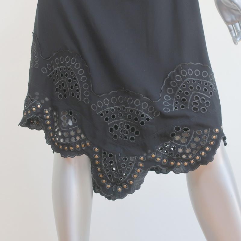 Flannel Dress Black Eyelet-Embroidered Studded Viscose Size 2 Sleeveless - Celebrity Owned