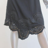 Flannel Dress Black Eyelet-Embroidered Studded Viscose Size 2 Sleeveless - Celebrity Owned