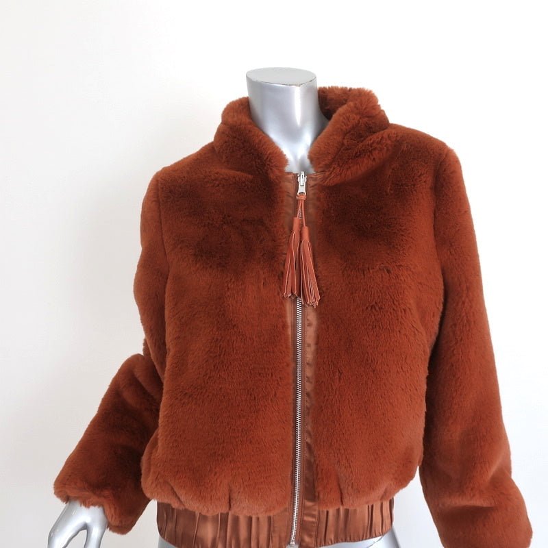 Flannel Faux Fur Bomber Jacket Brown Size 2 - Celebrity Owned