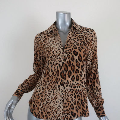 FRAME Blouse Cheetah Print Silk Size Extra Small Long Sleeve Button Down Top - Celebrity Owned