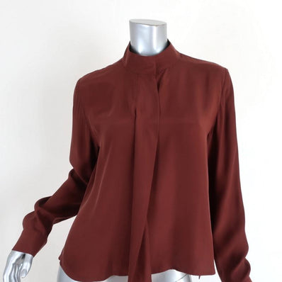 FRAME Blouse Rust Brown Silk Charmeuse Size Medium Long Sleeve Top - Celebrity Owned