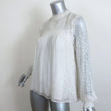 FRAME Blouse White/Silver Metallic Dot Smocked Gauze Size Small Long Sleeve Top - Celebrity Owned