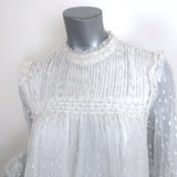 FRAME Blouse White/Silver Metallic Dot Smocked Gauze Size Small Long Sleeve Top - Celebrity Owned