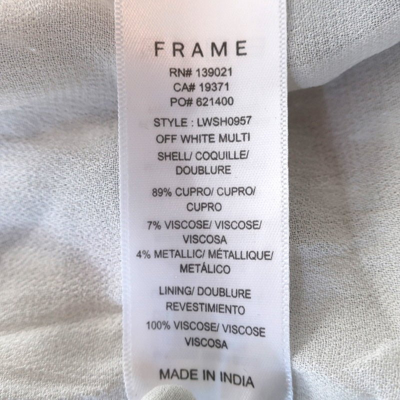 FRAME Blouse White/Silver Metallic Dot Smocked Gauze Size Small Long Sleeve Top - Celebrity Owned