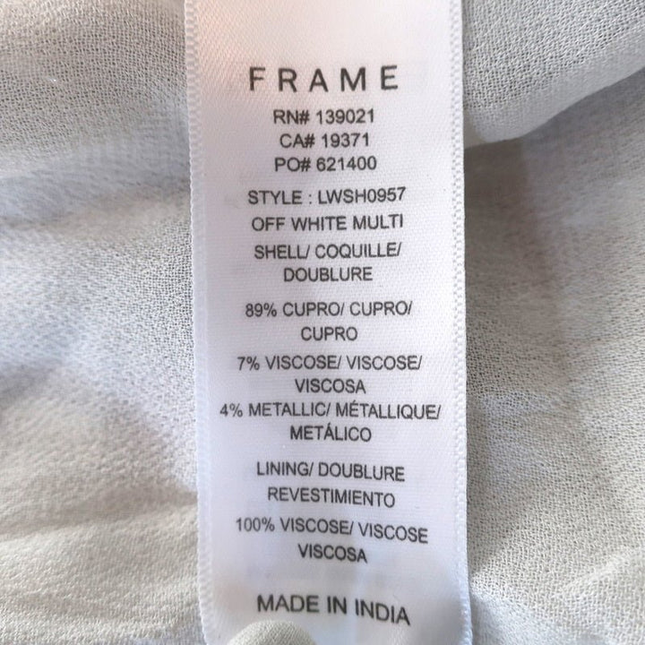 FRAME Blouse White/Silver Metallic Dot Smocked Gauze Size Small Long Sleeve Top - Celebrity Owned