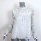 FRAME Blouse White/Silver Metallic Dot Smocked Gauze Size Small Long Sleeve Top - Celebrity Owned
