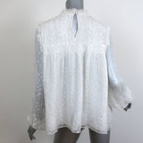 FRAME Blouse White/Silver Metallic Dot Smocked Gauze Size Small Long Sleeve Top - Celebrity Owned