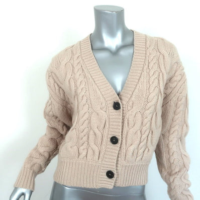 FRAME Cable Knit Cardigan Oatmeal Merino Wool Size Small Cropped Sweater - Celebrity Owned