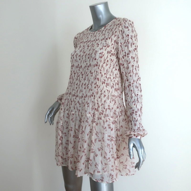 FRAME Mini Dress Off White Smocked Floral Print Chiffon Size Extra Small - Celebrity Owned