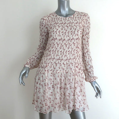 FRAME Mini Dress Off White Smocked Floral Print Chiffon Size Extra Small - Celebrity Owned