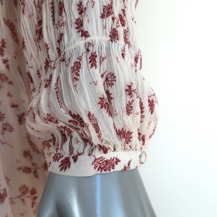 FRAME Mini Dress Off White Smocked Floral Print Chiffon Size Extra Small - Celebrity Owned