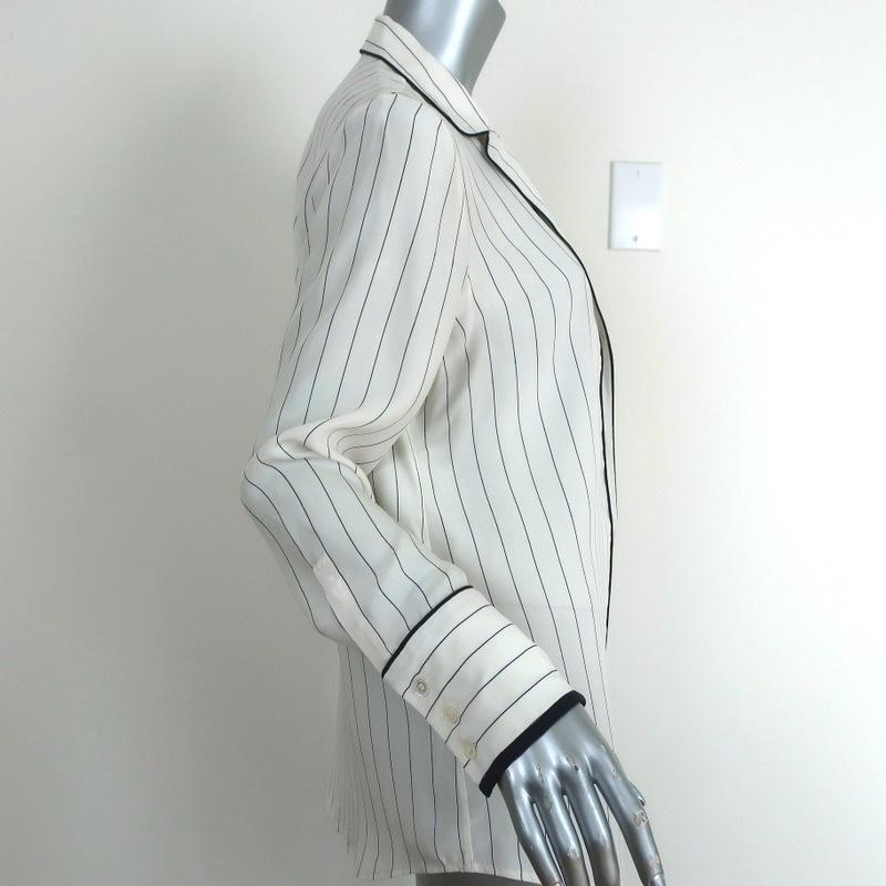 FRAME Pajama Shirt White &amp; Navy Pinstripe Silk Size Small Long Sleeve Blouse - Celebrity Owned