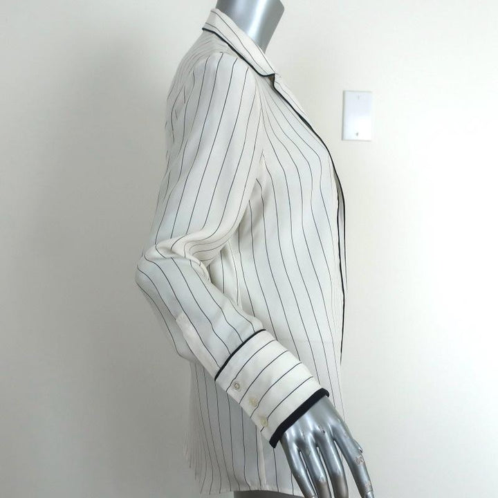 FRAME Pajama Shirt White &amp; Navy Pinstripe Silk Size Small Long Sleeve Blouse - Celebrity Owned