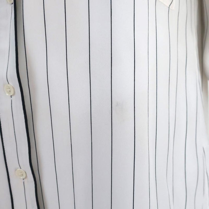FRAME Pajama Shirt White &amp; Navy Pinstripe Silk Size Small Long Sleeve Blouse - Celebrity Owned