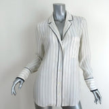 FRAME Pajama Shirt White & Navy Pinstripe Silk Size Small Long Sleeve Blouse - Celebrity Owned
