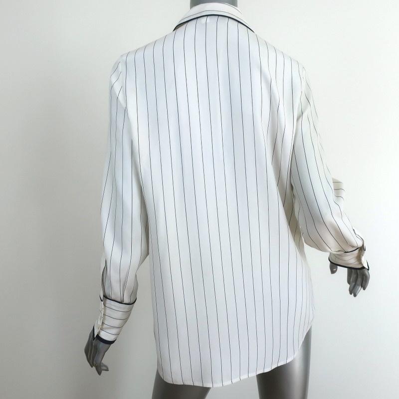 FRAME Pajama Shirt White &amp; Navy Pinstripe Silk Size Small Long Sleeve Blouse - Celebrity Owned