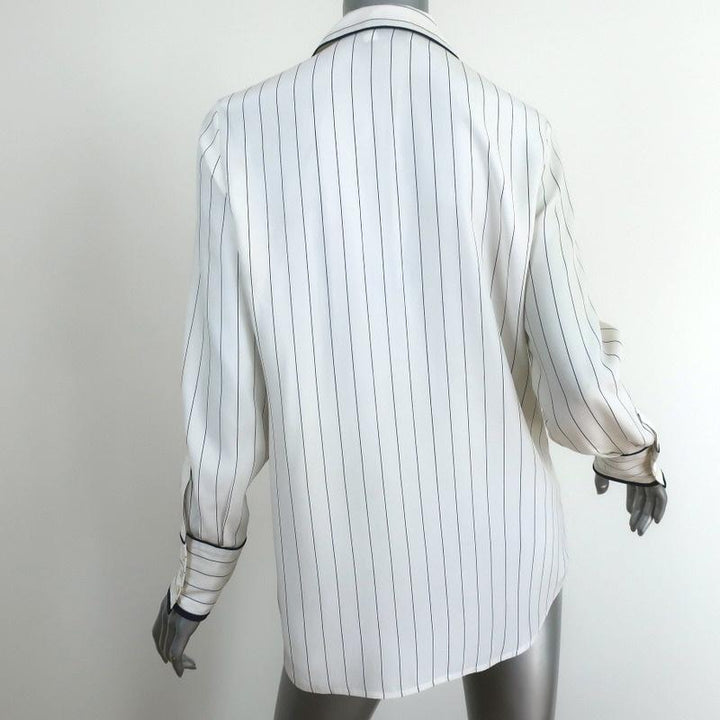 FRAME Pajama Shirt White &amp; Navy Pinstripe Silk Size Small Long Sleeve Blouse - Celebrity Owned