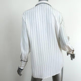 FRAME Pajama Shirt White & Navy Pinstripe Silk Size Small Long Sleeve Blouse - Celebrity Owned