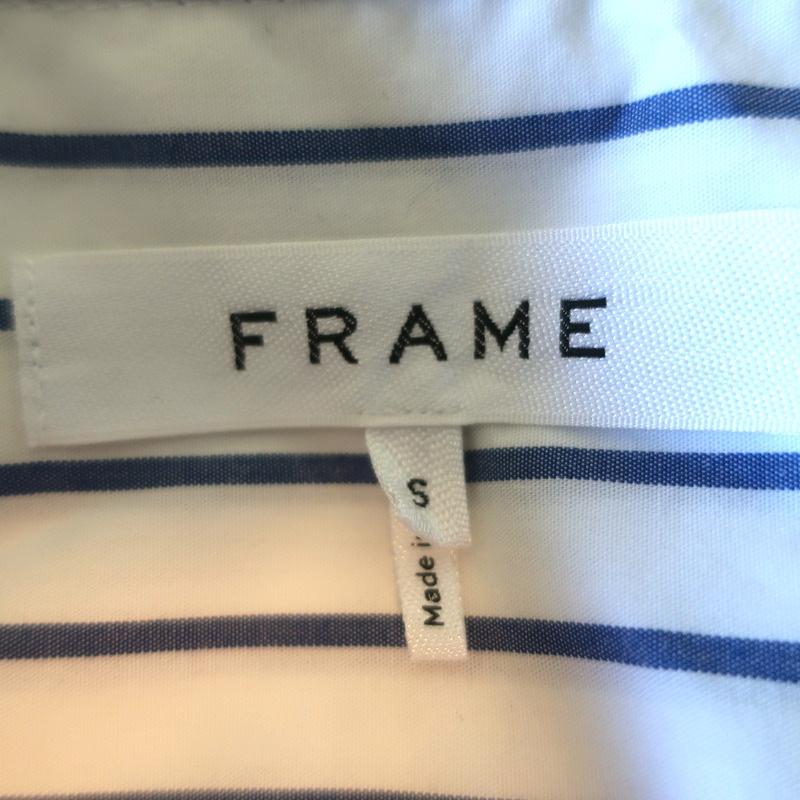 FRAME Popover Blouse White/Blue Striped Cotton Size Small Flounce Sleeve Top - Celebrity Owned