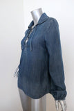 FRAME Shirt Lace-Up Blouse Hadley Chambray Denim Size Small Long Sleeve Top - Celebrity Owned