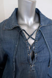 FRAME Shirt Lace-Up Blouse Hadley Chambray Denim Size Small Long Sleeve Top - Celebrity Owned