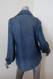 FRAME Shirt Lace-Up Blouse Hadley Chambray Denim Size Small Long Sleeve Top - Celebrity Owned
