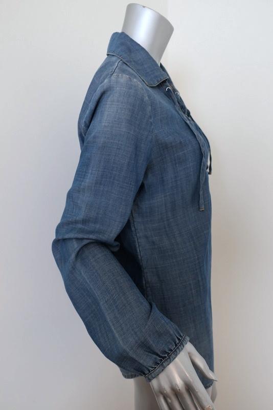 FRAME Shirt Lace-Up Blouse Hadley Chambray Denim Size Small Long Sleeve Top - Celebrity Owned