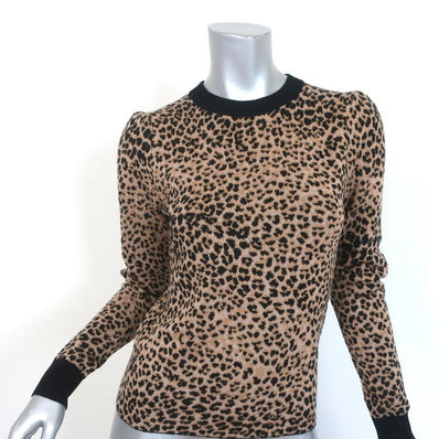FRAME Sweater Cheetah Jacquard Wool-Cotton Size Small Puff Sleeve Pullover - Celebrity Owned