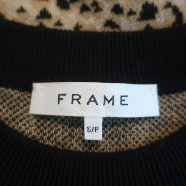 FRAME Sweater Cheetah Jacquard Wool-Cotton Size Small Puff Sleeve Pullover - Celebrity Owned