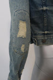 Free People Baja Denim Jacket Size 2 Distressed Jean Jacket - Celebrity Owned