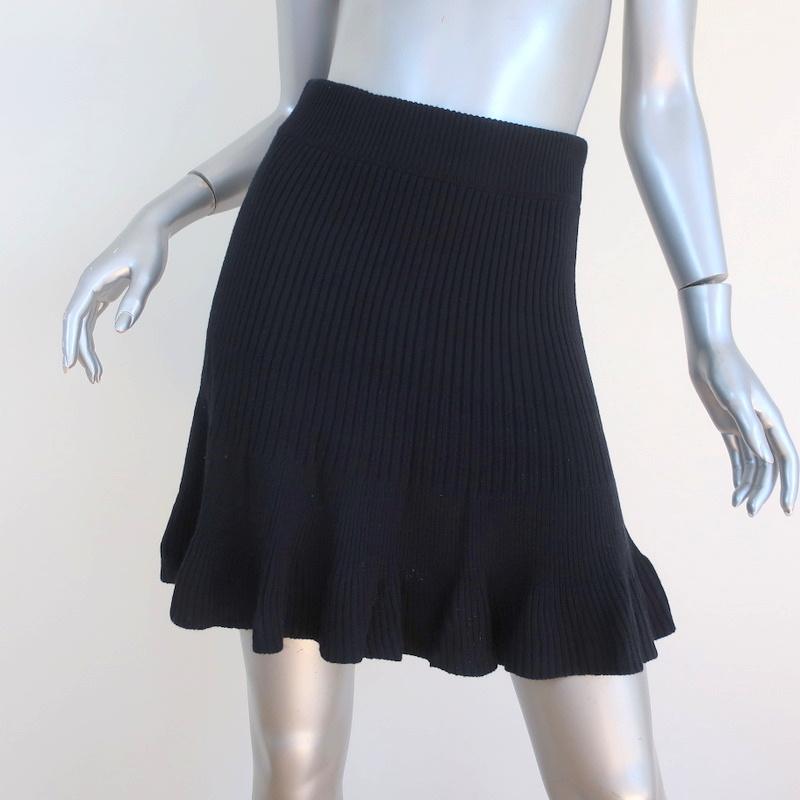 Free People Mini Skirt Solid Gold Black Ruffled Ribbed Knit Size Small - Celebrity Owned