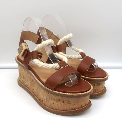 Gabriela Hearst Cork Flatform Slingback Sandals Danae Brown Leather Size 37.5 - Celebrity Owned