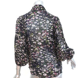 Ganni Button Down Blouse Black Floral Print Crepe Size 32 Blouson Sleeve Top - Celebrity Owned