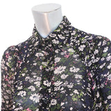 Ganni Button Down Blouse Black Floral Print Crepe Size 32 Blouson Sleeve Top - Celebrity Owned