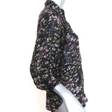 Ganni Button Down Blouse Black Floral Print Crepe Size 32 Blouson Sleeve Top - Celebrity Owned