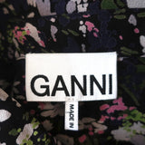 Ganni Button Down Blouse Black Floral Print Crepe Size 32 Blouson Sleeve Top - Celebrity Owned
