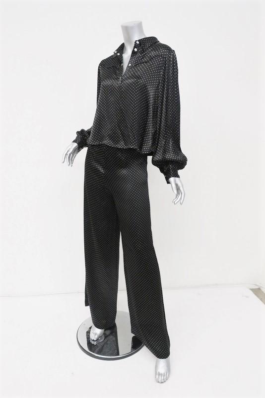 Ganni Matching Shirt &amp; Pants Set Cameron Black Polka Dot Print Satin Size 38 NEW - Celebrity Owned